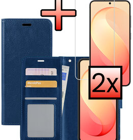NoXx NoXx Samsung Galaxy S26 FE Hoesje Bookcase Met 2x Screenprotector - Donkerblauw