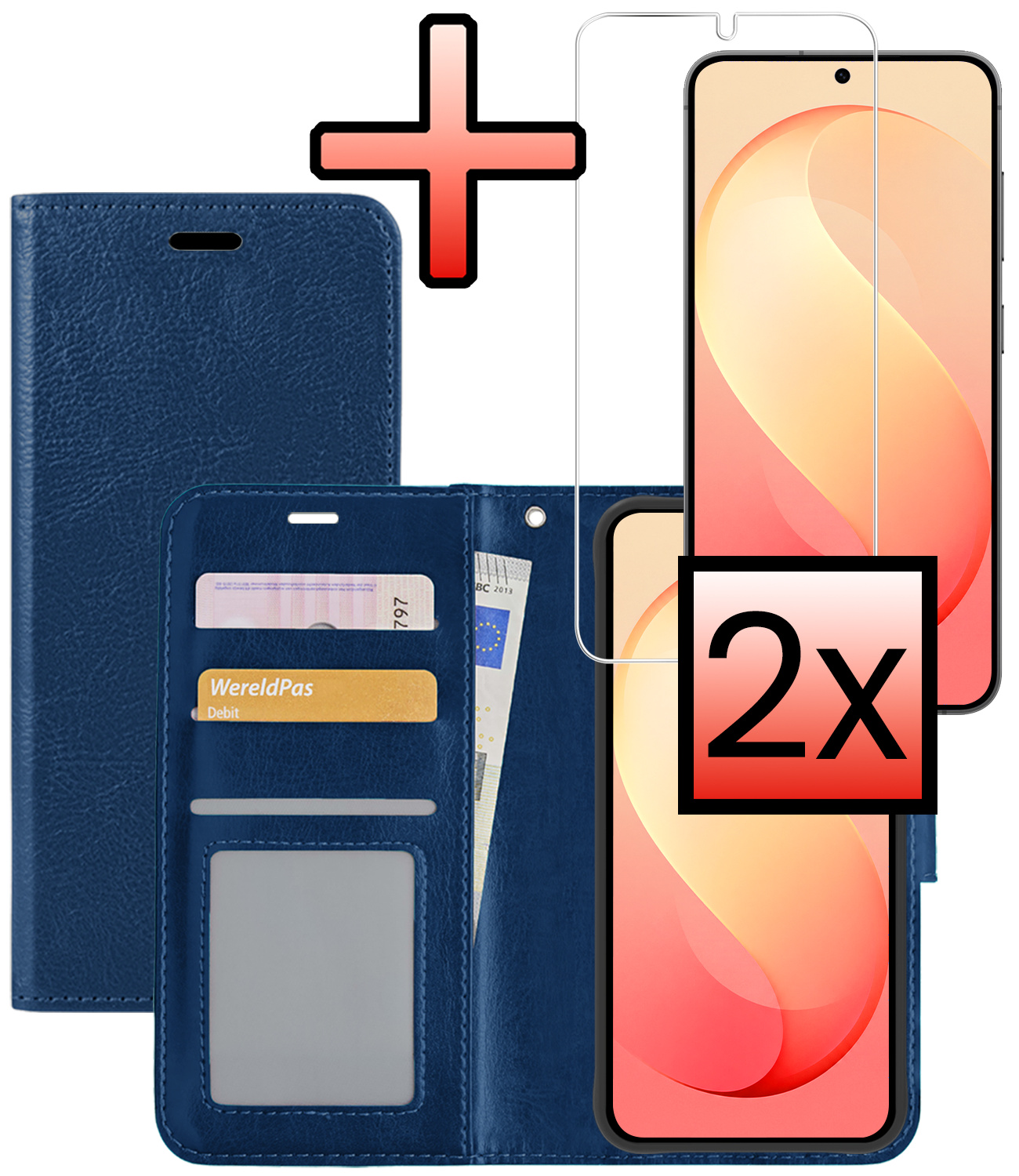 NoXx NoXx Samsung Galaxy S26 FE Hoesje Bookcase Met 2x Screenprotector - Donkerblauw