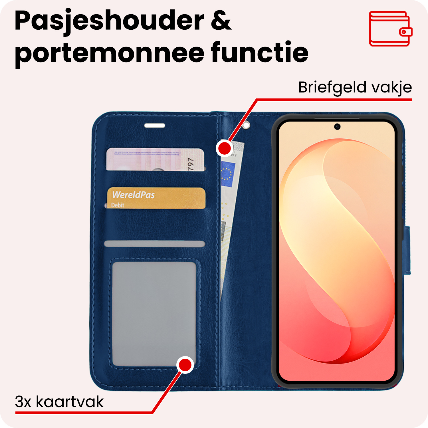 NoXx NoXx Samsung Galaxy S26 FE Hoesje Bookcase Met 2x Screenprotector - Donkerblauw