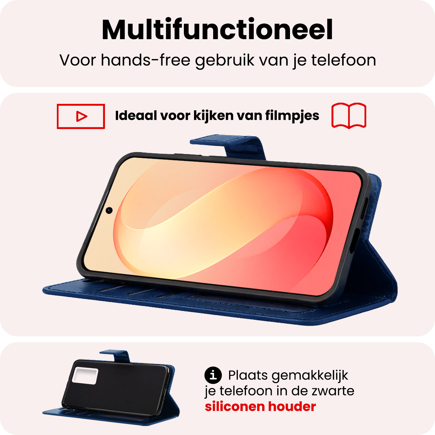 NoXx NoXx Samsung Galaxy S26 FE Hoesje Bookcase Met 2x Screenprotector - Donkerblauw