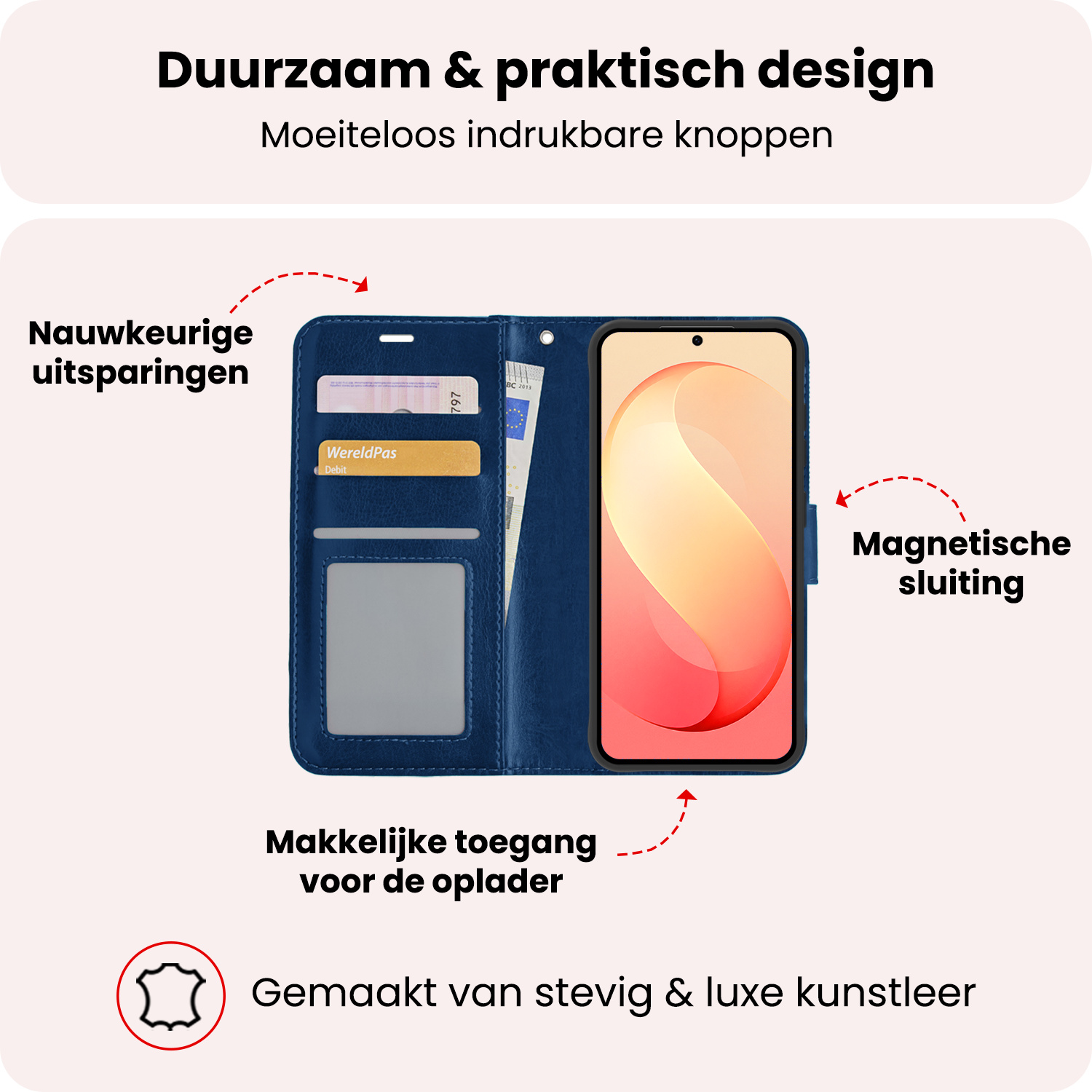 NoXx NoXx Samsung Galaxy S26 FE Hoesje Bookcase Met 2x Screenprotector - Donkerblauw