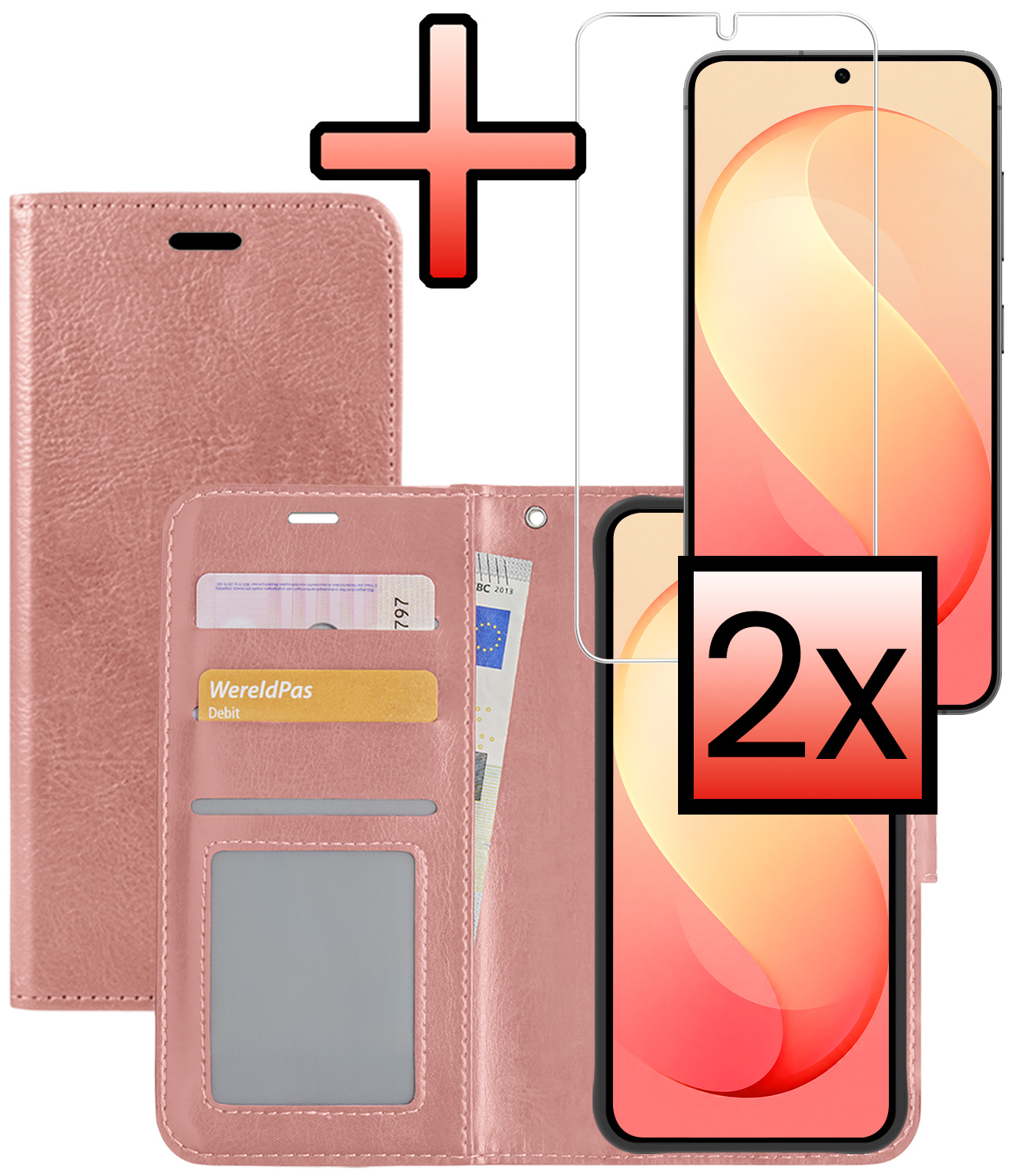NoXx NoXx Samsung Galaxy S26 FE Hoesje Bookcase Met 2x Screenprotector - Rose Goud