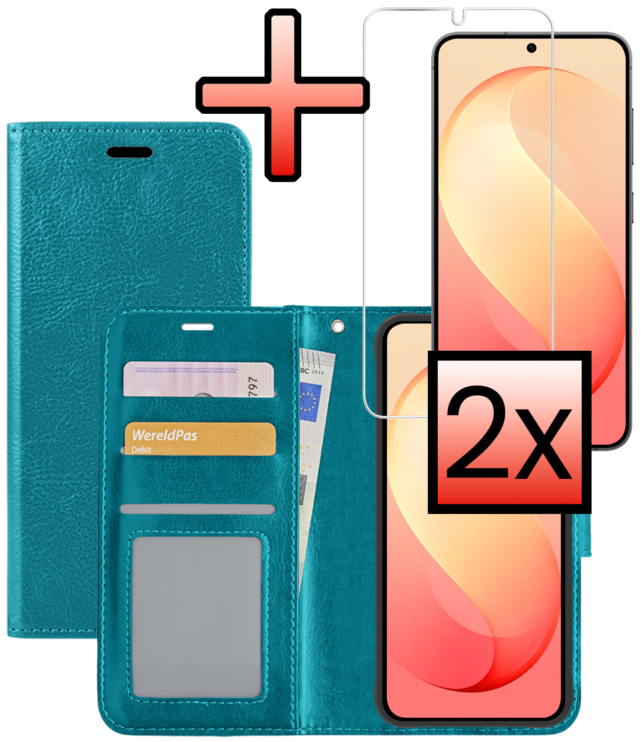 NoXx NoXx Samsung Galaxy S26 FE Hoesje Bookcase Met 2x Screenprotector - Turquoise