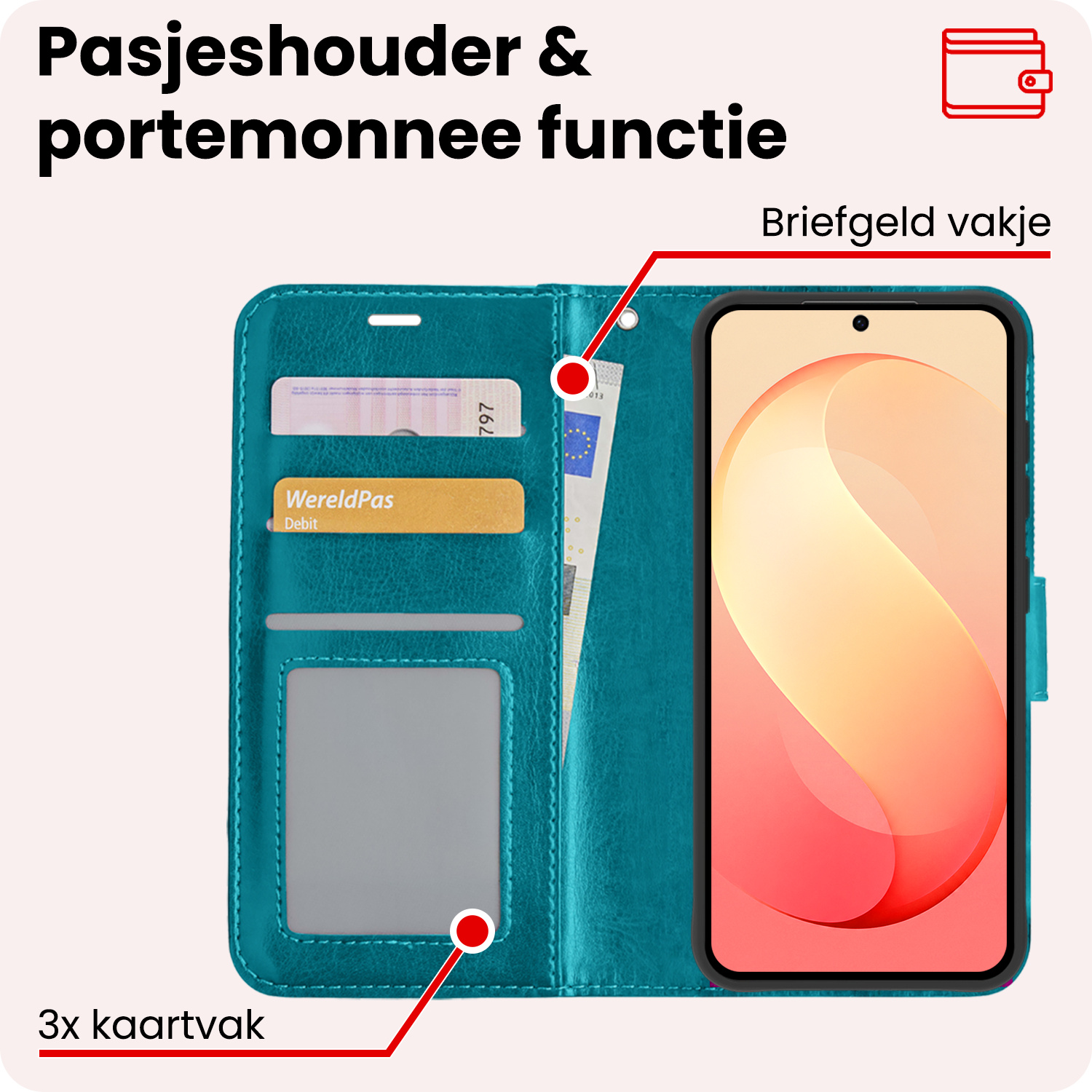 NoXx NoXx Samsung Galaxy S26 FE Hoesje Bookcase Met 2x Screenprotector - Turquoise