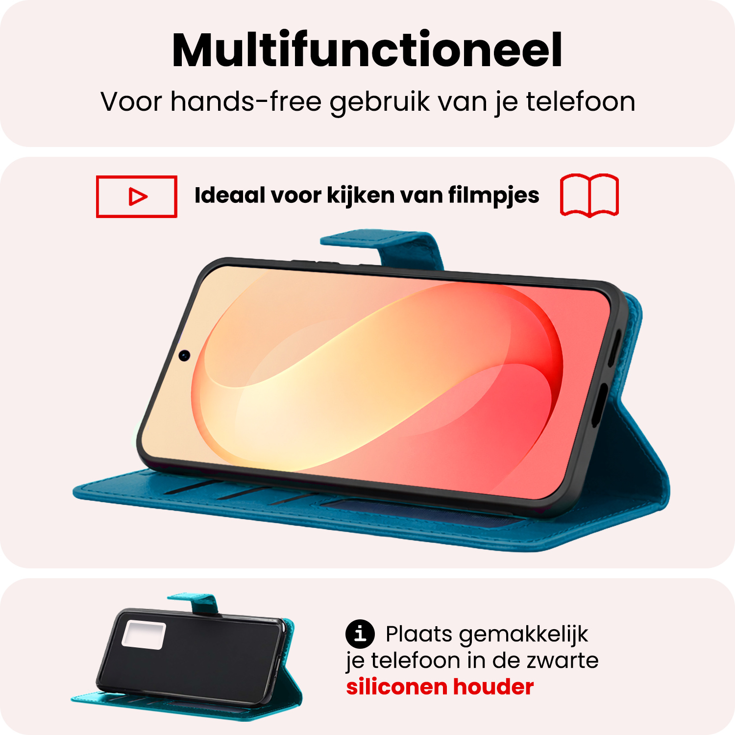 NoXx NoXx Samsung Galaxy S26 FE Hoesje Bookcase Met 2x Screenprotector - Turquoise