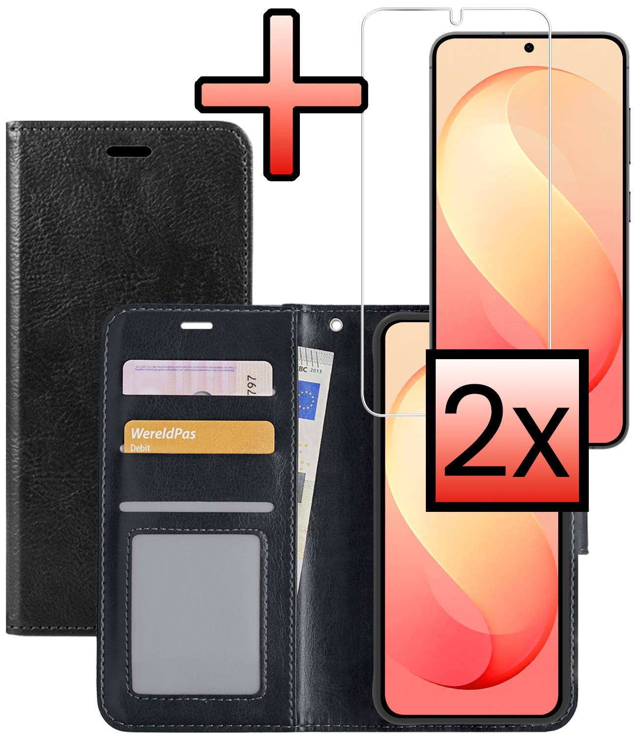 NoXx NoXx Samsung Galaxy S26 FE Hoesje Bookcase Met 2x Screenprotector - Zwart