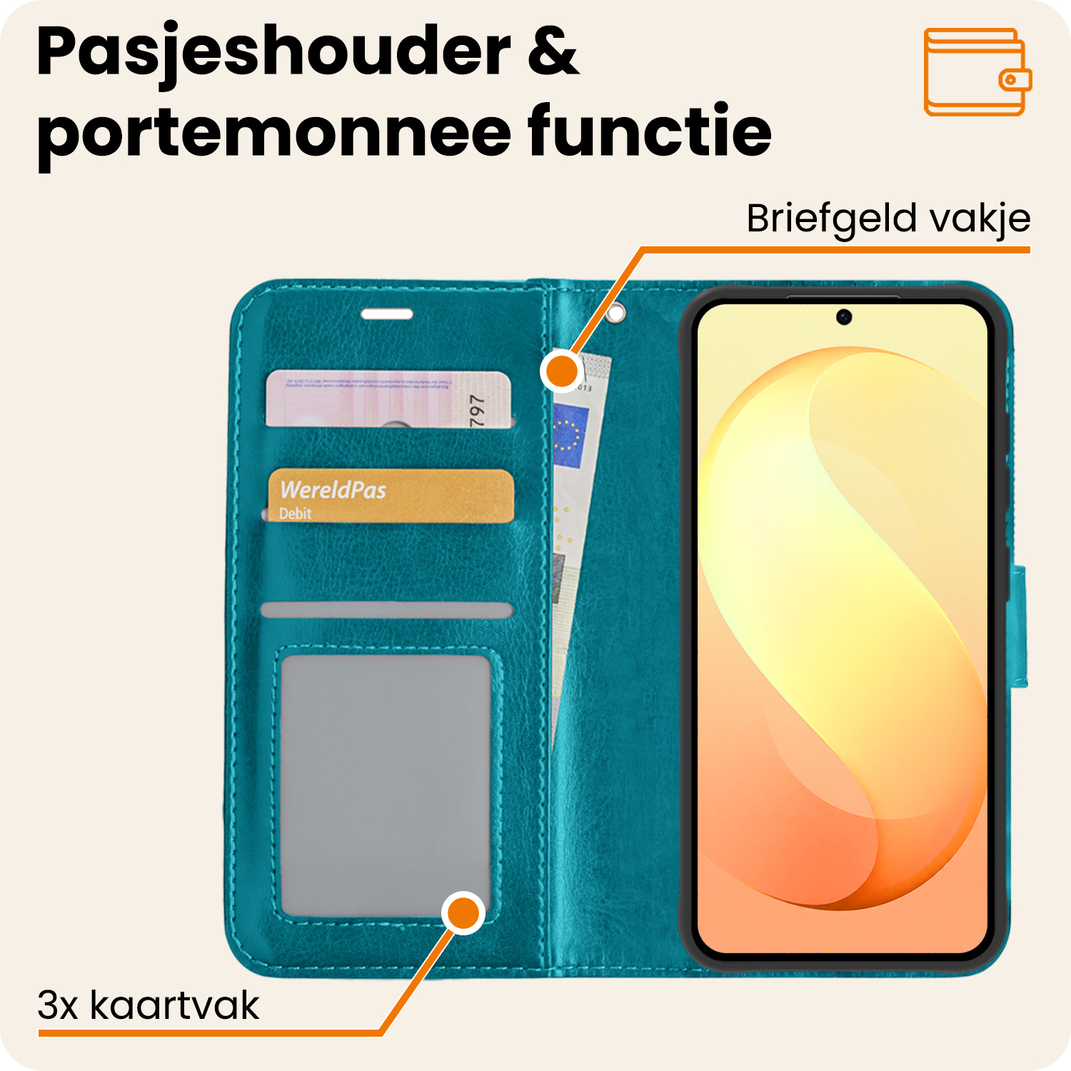 Nomfy Nomfy Samsung Galaxy S26 FE Hoesje Bookcase Met Screenprotector - Turquoise