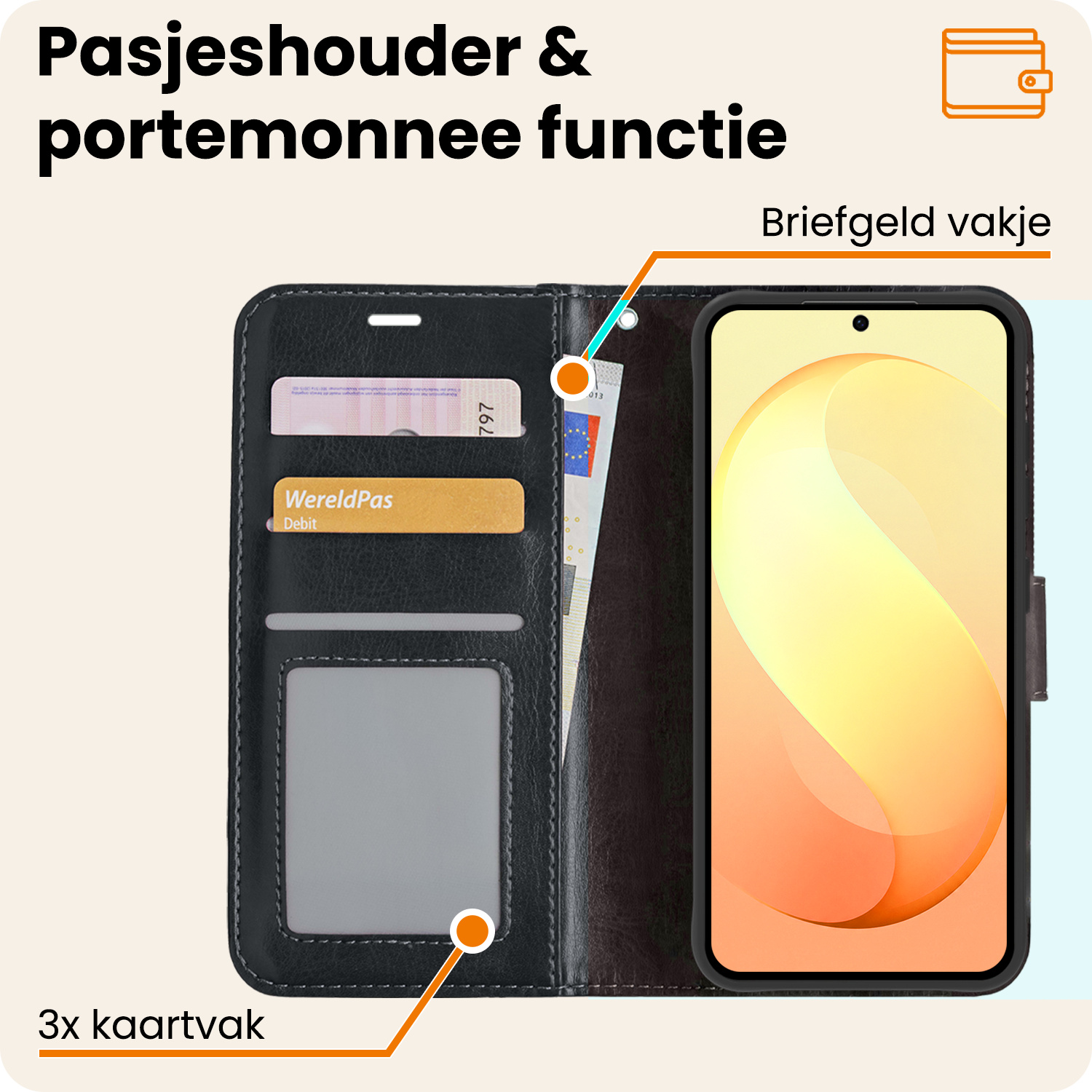 Nomfy Nomfy Samsung Galaxy S26 FE Hoesje Bookcase Met Screenprotector - Zwart