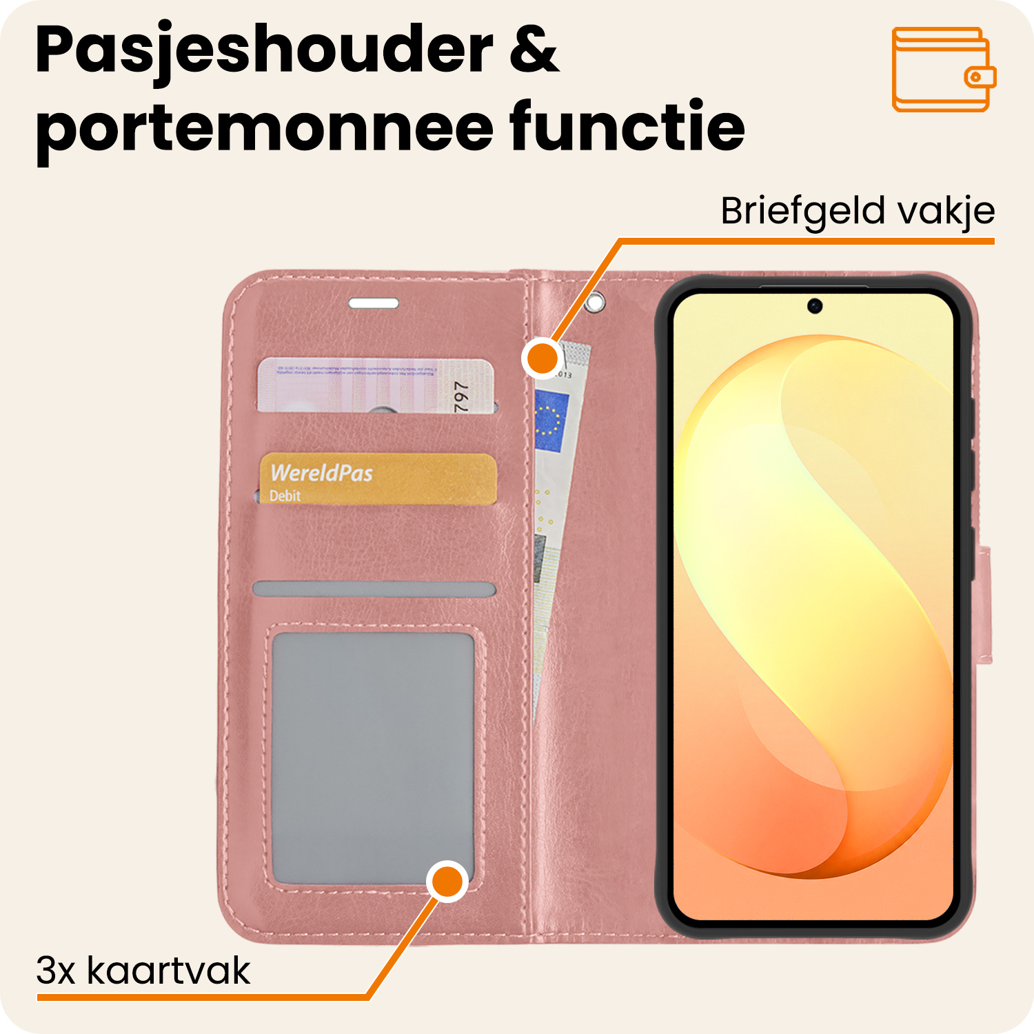 Nomfy Nomfy Samsung Galaxy S26 FE Hoesje Bookcase Met 2x Screenprotector - Rose Goud