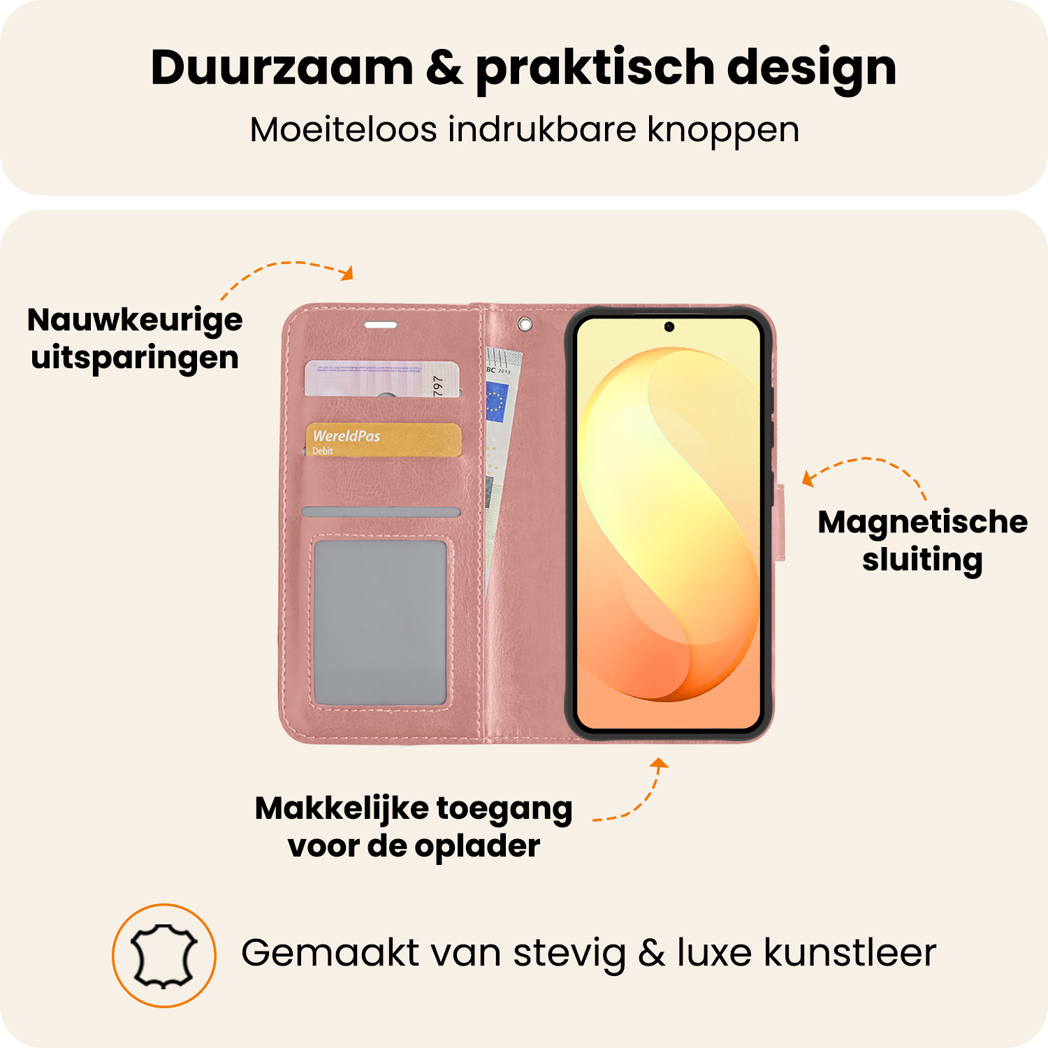 Nomfy Nomfy Samsung Galaxy S26 FE Hoesje Bookcase Met 2x Screenprotector - Rose Goud