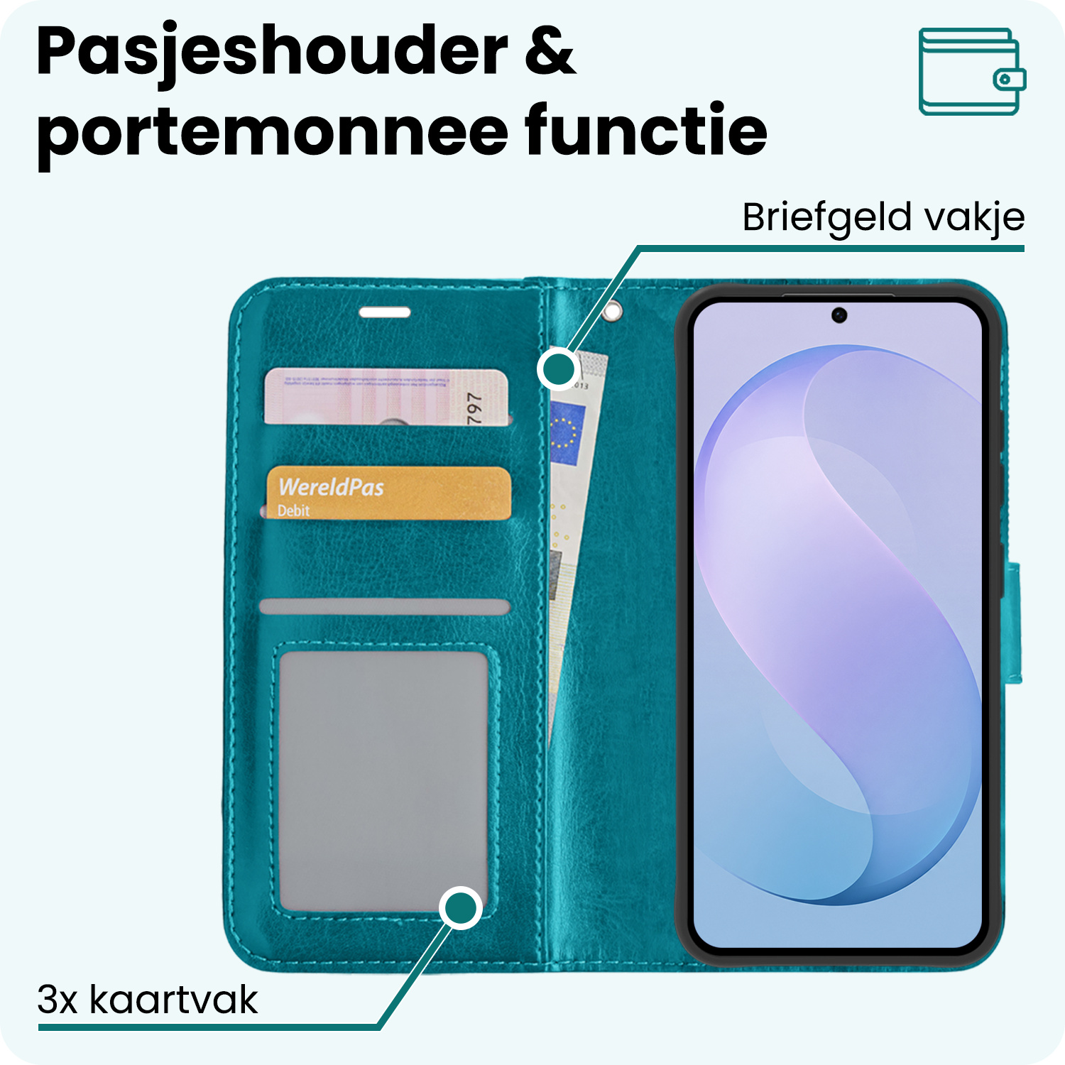 Forterra Forterra Samsung Galaxy S26 FE Hoesje Bookcase Met Screenprotector - Turquoise