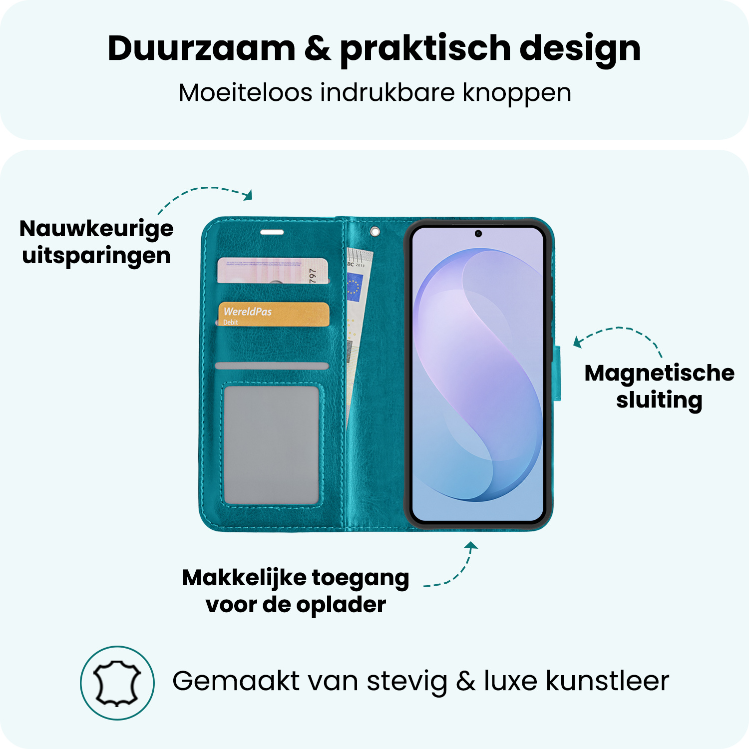 Forterra Forterra Samsung Galaxy S26 FE Hoesje Bookcase Met Screenprotector - Turquoise