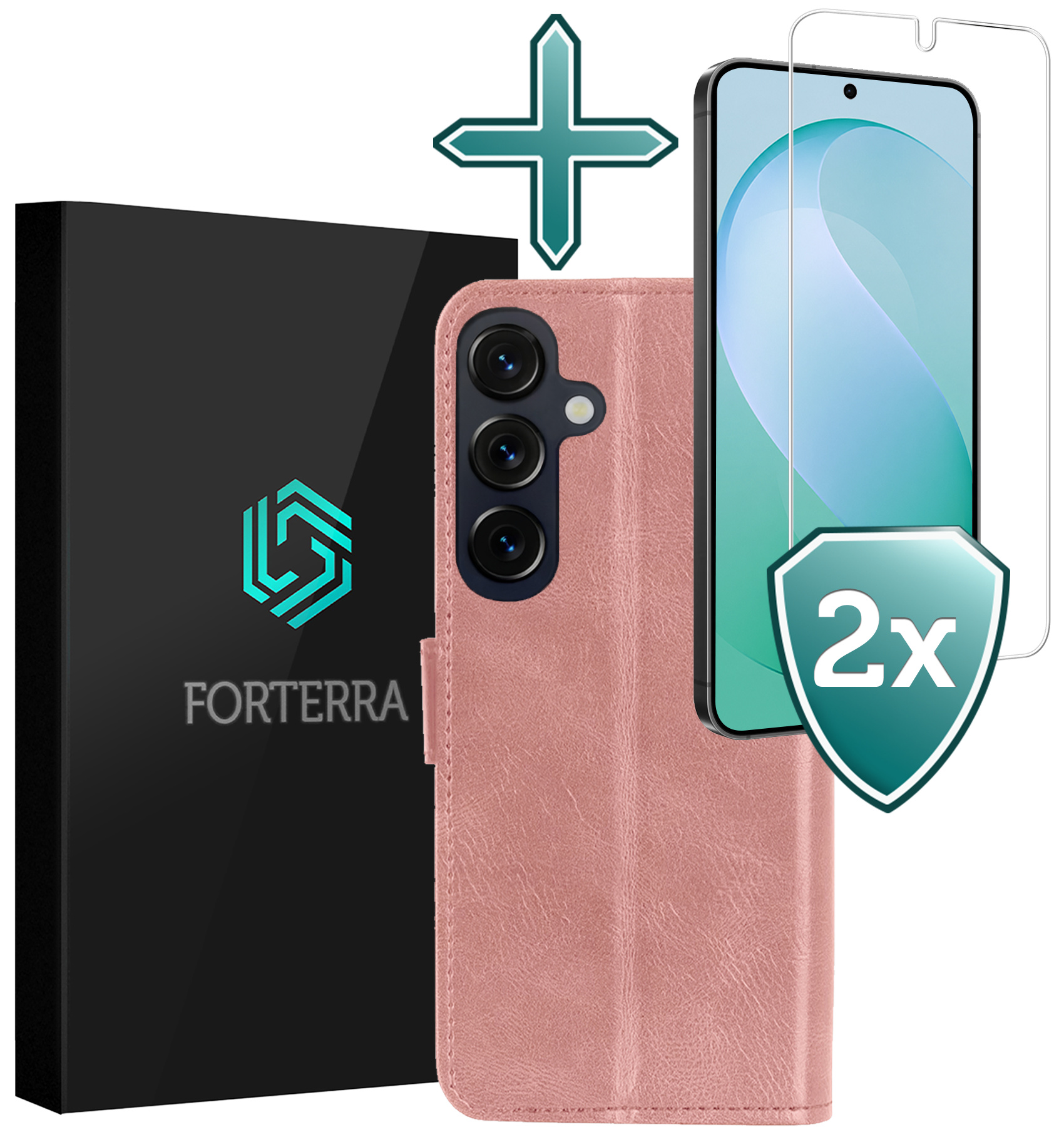 Forterra Forterra Samsung Galaxy S26 FE Hoesje Bookcase Met 2x Screenprotector - Rose Goud