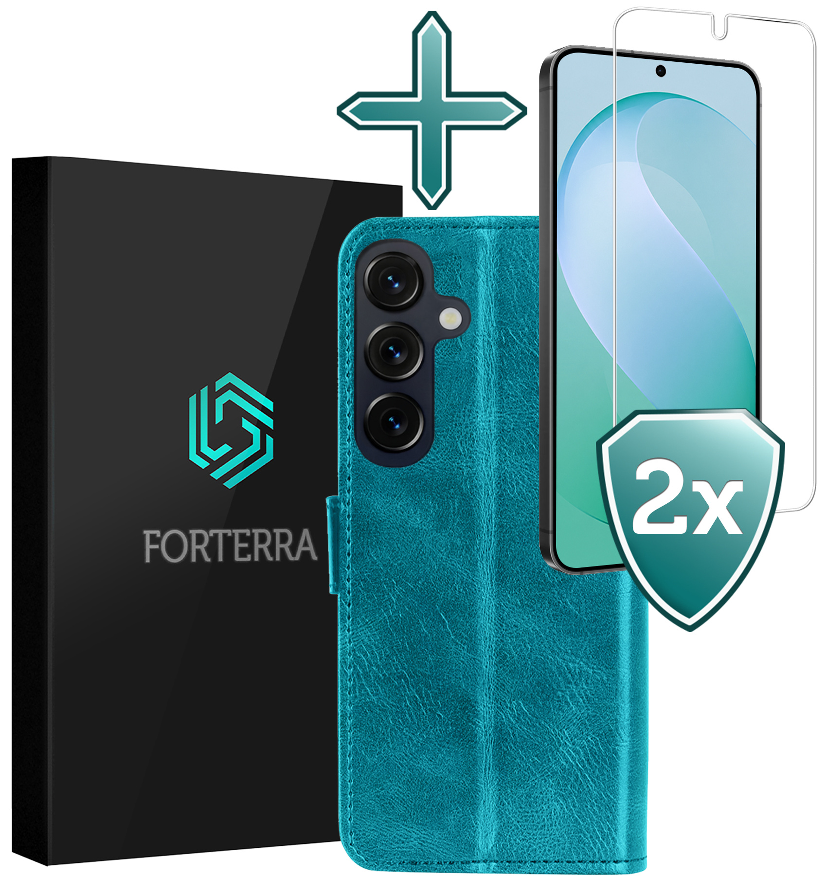 Forterra Forterra Samsung Galaxy S26 FE Hoesje Bookcase Met 2x Screenprotector - Turquoise