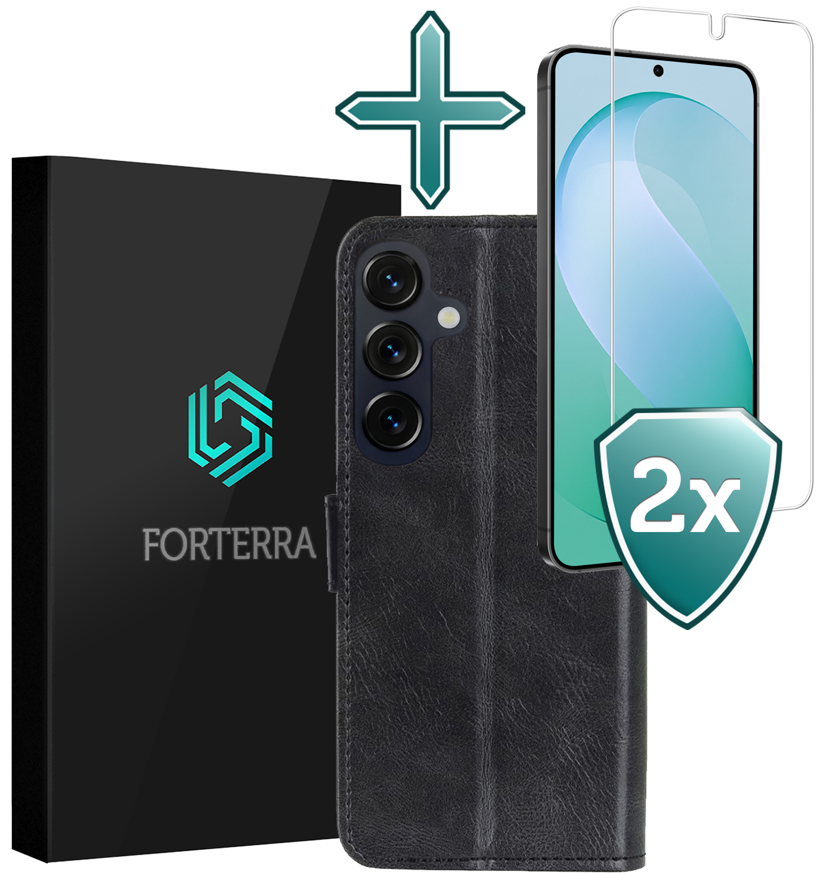 Forterra Forterra Samsung Galaxy S26 FE Hoesje Bookcase Met 2x Screenprotector - Zwart