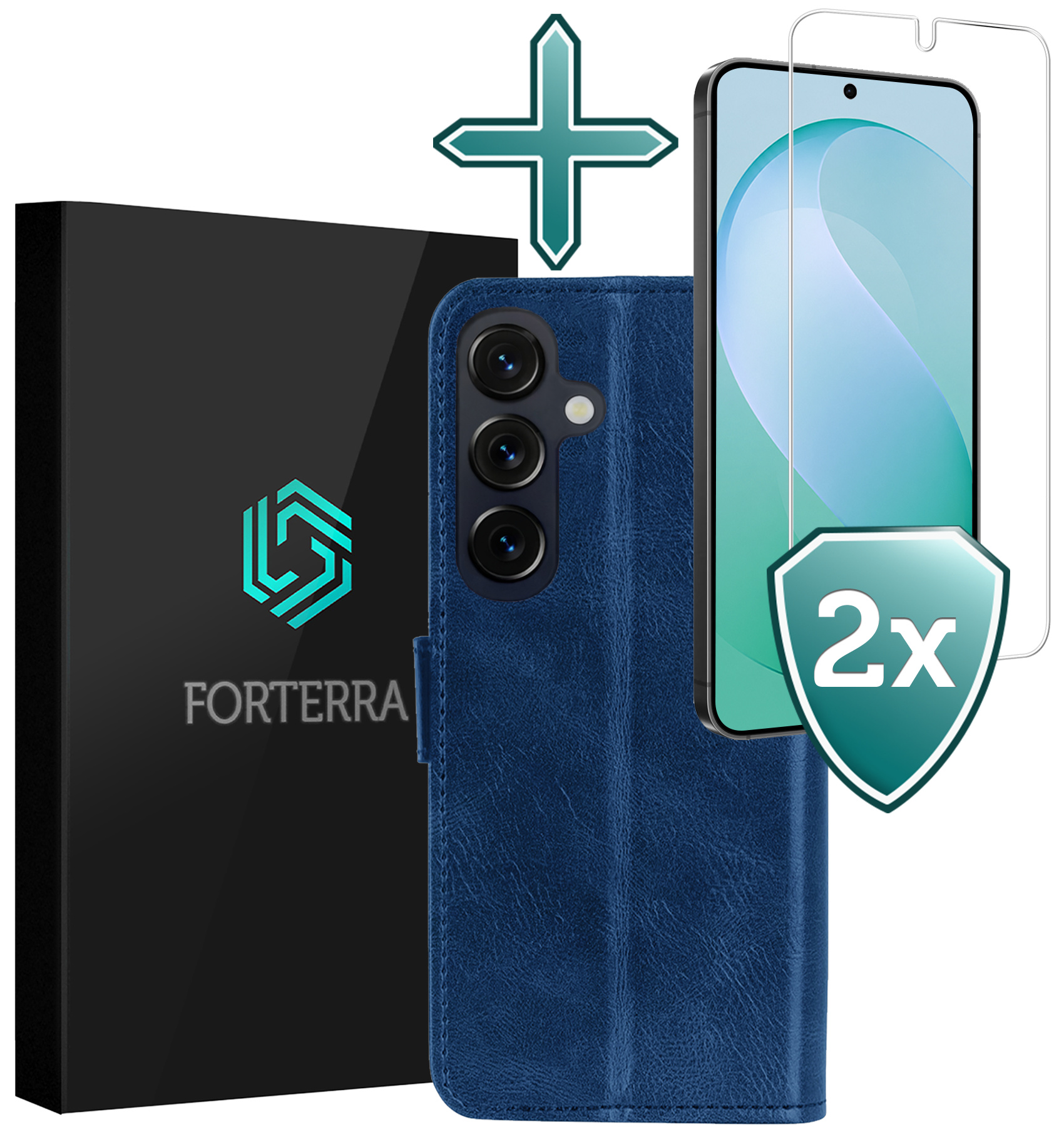 Forterra Forterra Samsung Galaxy S26 FE Hoesje Bookcase Met 2x Screenprotector - Donkerblauw