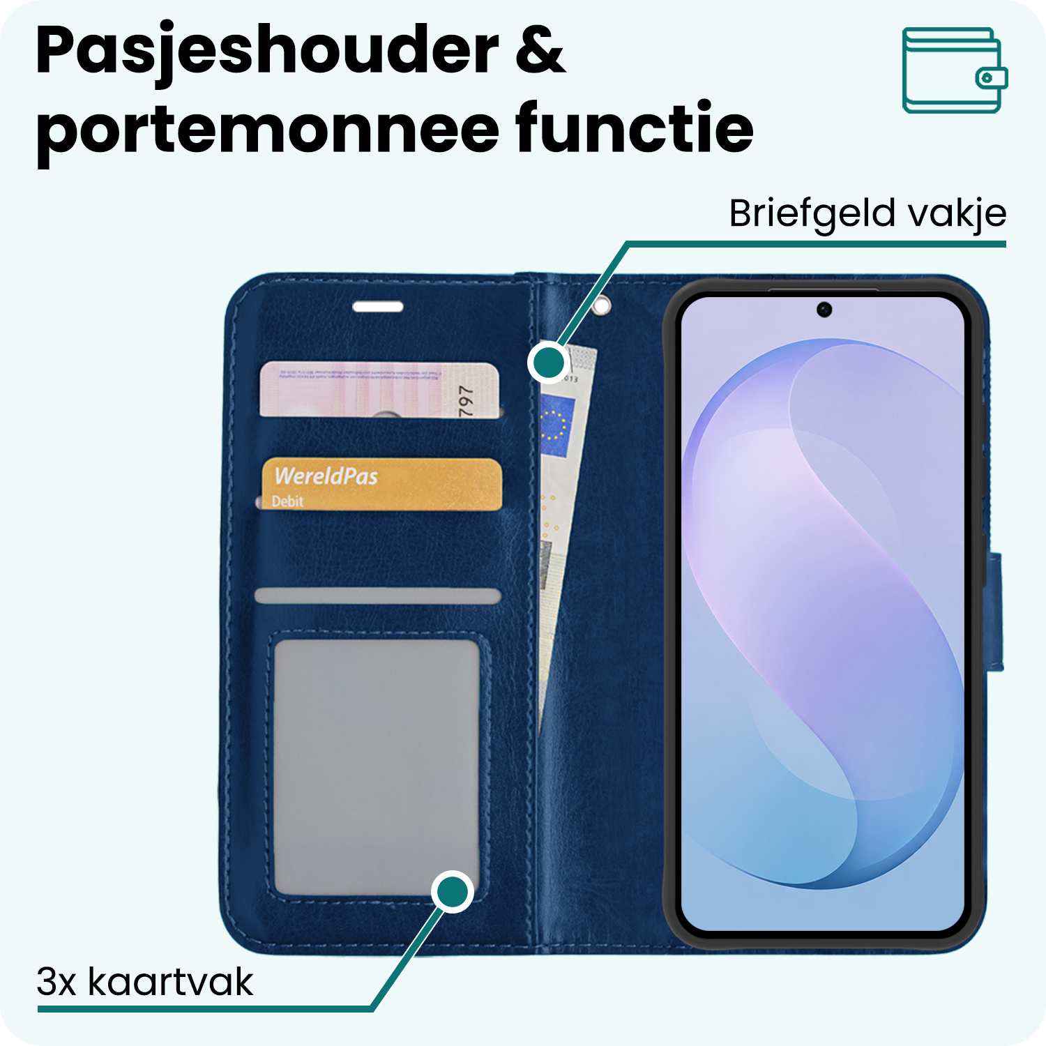 Forterra Forterra Samsung Galaxy S26 FE Hoesje Bookcase Met 2x Screenprotector - Donkerblauw