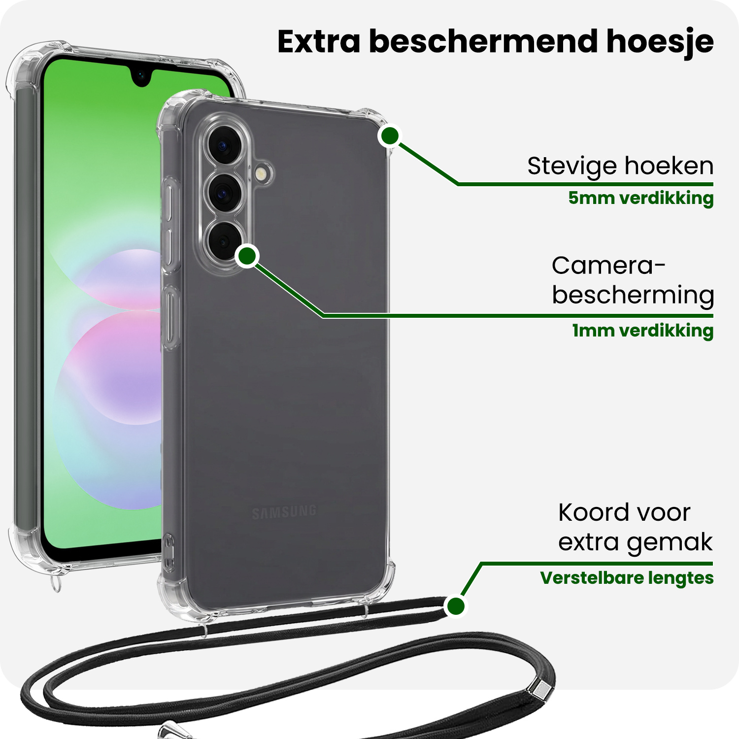 BASEY. BASEY. Samsung Galaxy A18 Hoesje Transparant Shockproof Met Zwart Koord