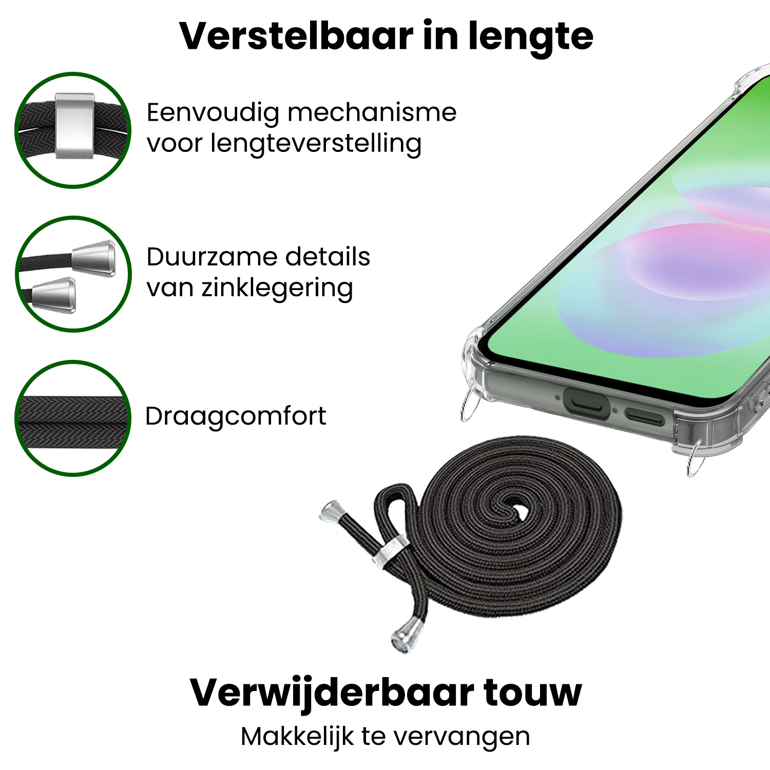 BASEY. BASEY. Samsung Galaxy A18 Hoesje Transparant Shockproof Met Zwart Koord