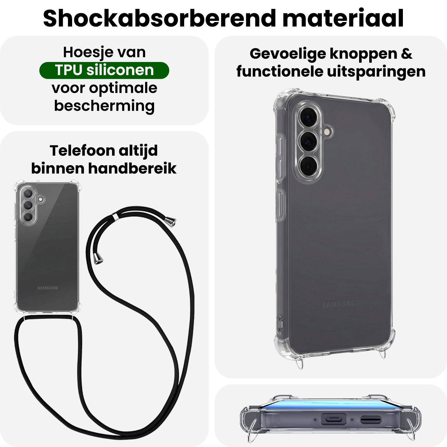 BASEY. BASEY. Samsung Galaxy A18 Hoesje Transparant Shockproof Met Zwart Koord