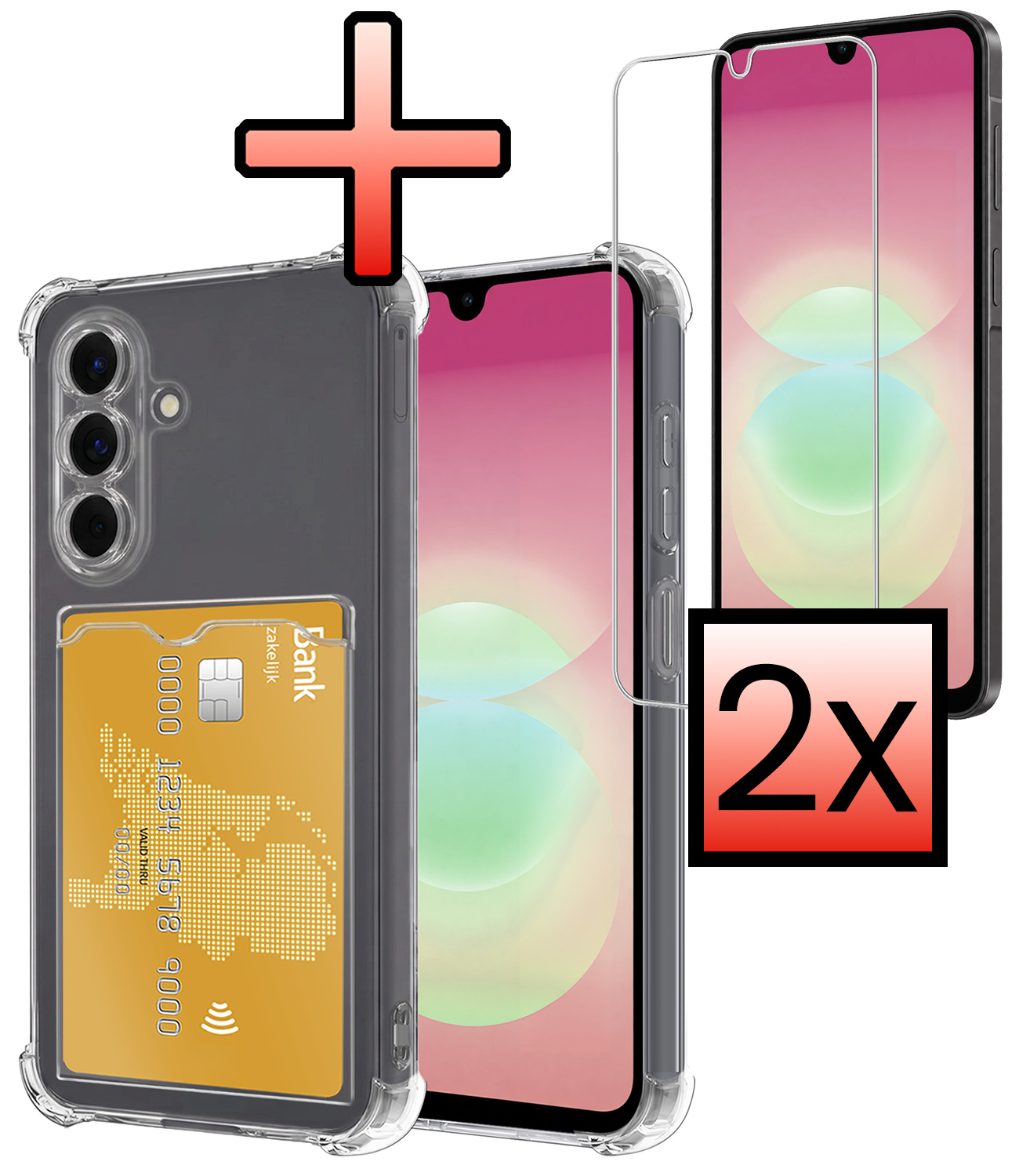 NoXx NoXx Samsung Galaxy A18 Hoesje Pashouder Met 2x Screenprotector