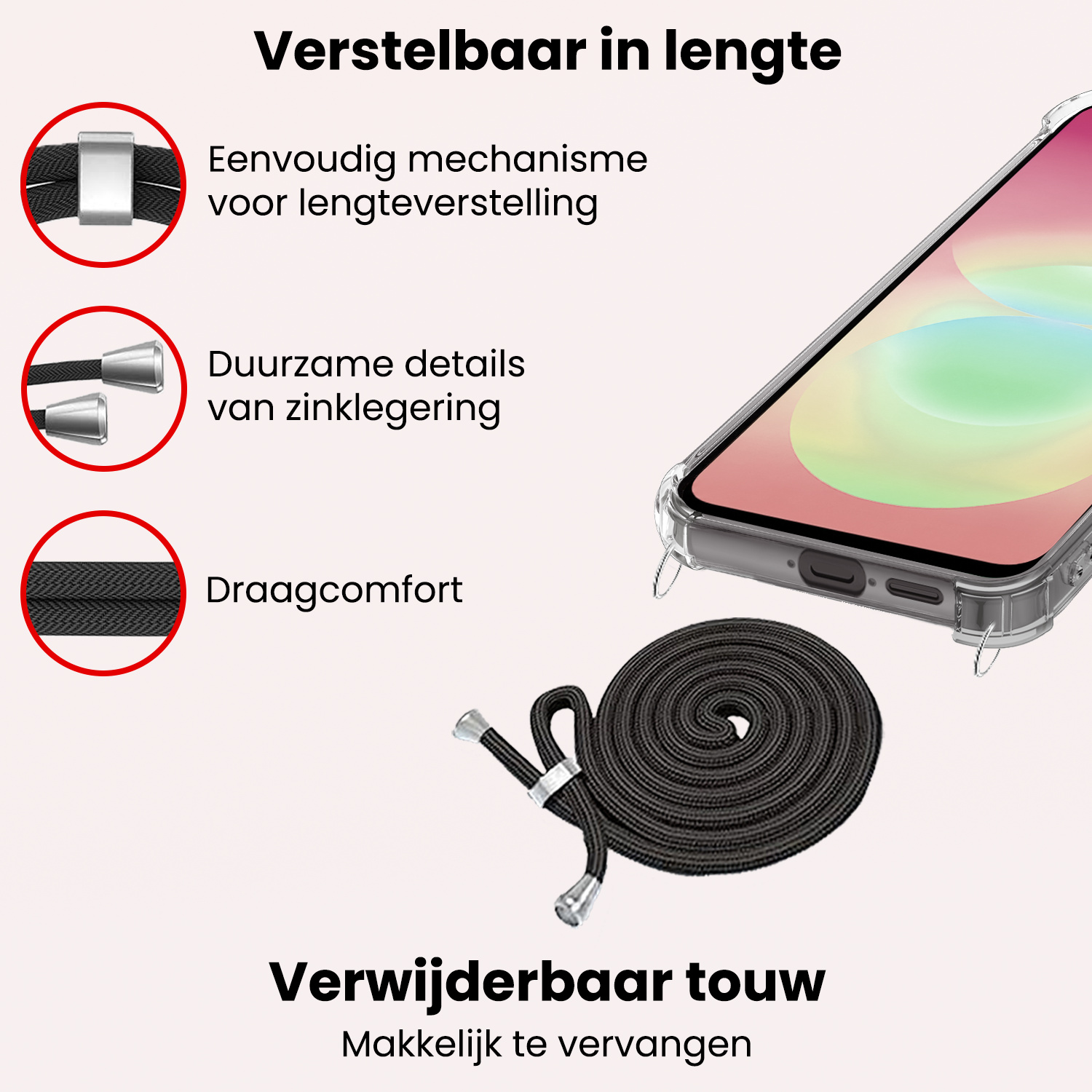 NoXx NoXx Samsung Galaxy A18 Hoesje Transparant Shockproof Met Zwart Koord