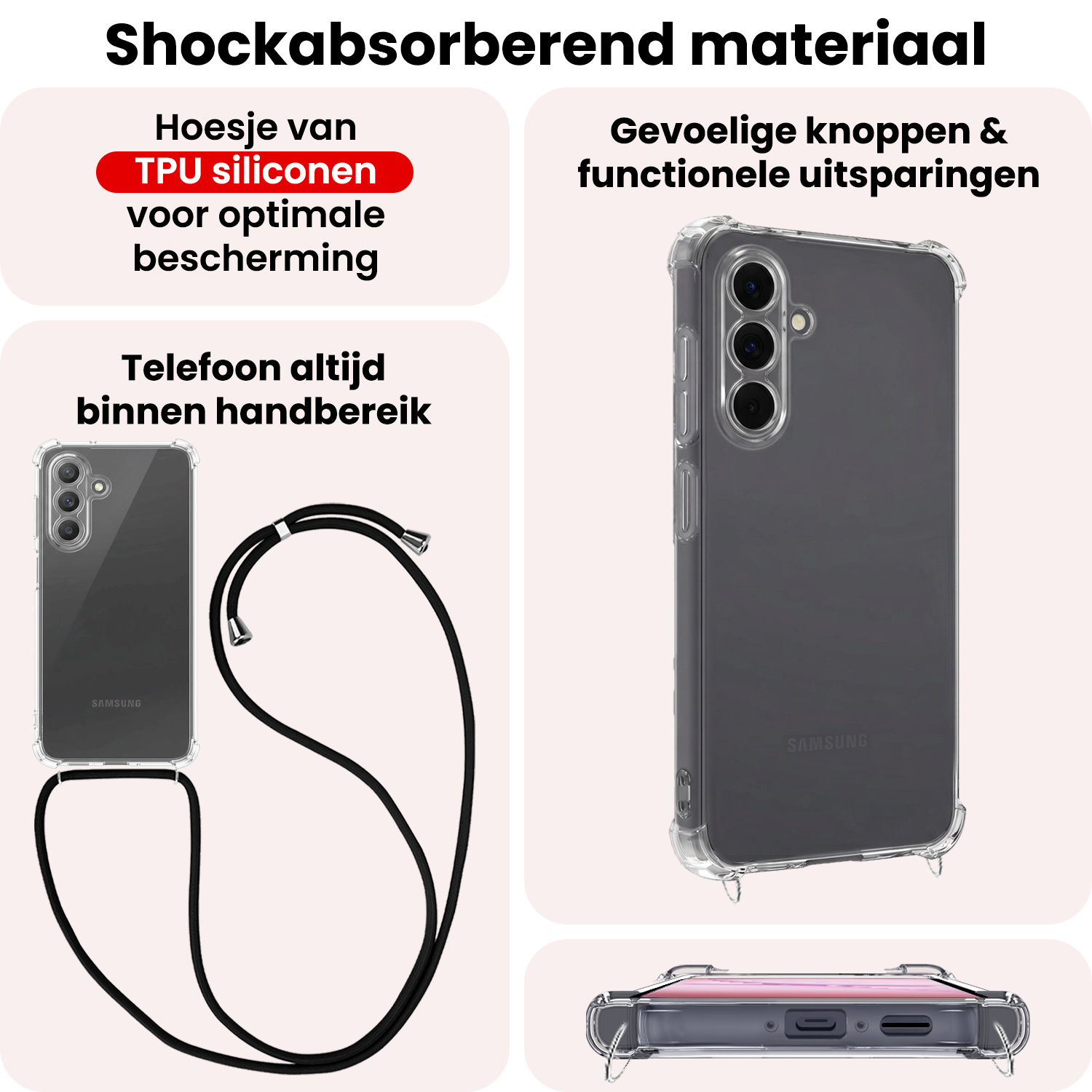 NoXx NoXx Samsung Galaxy A18 Hoesje Transparant Shockproof Met Zwart Koord