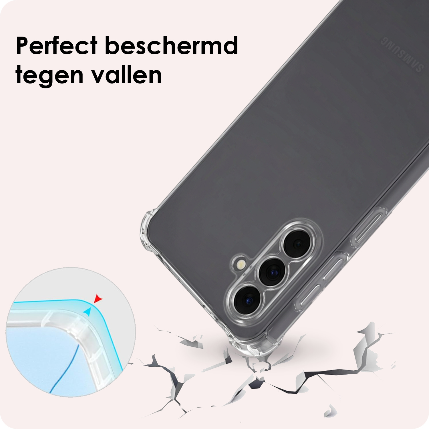 NoXx NoXx Samsung Galaxy A18 Hoesje Transparant Shockproof Met Zwart Koord