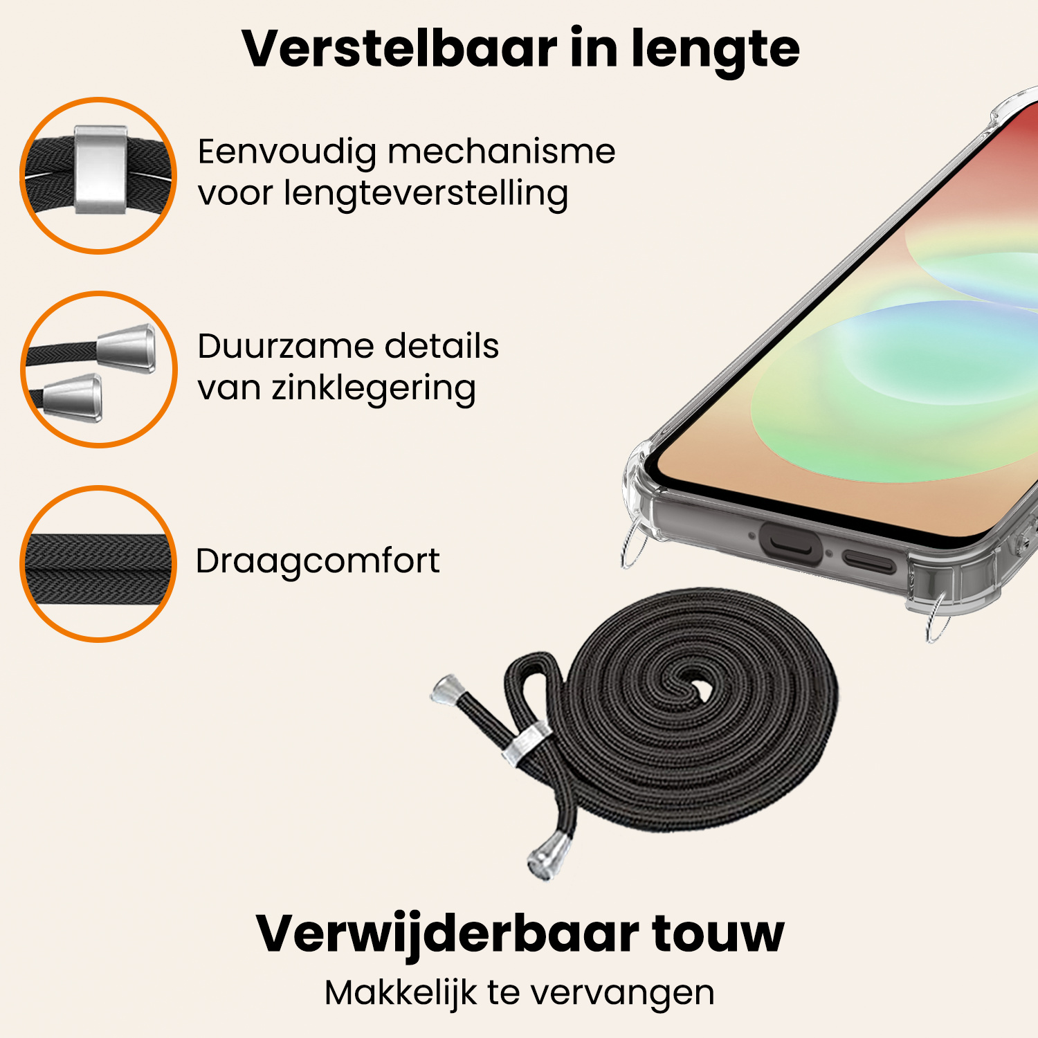 Nomfy Nomfy Samsung Galaxy A18 Hoesje Transparant Shockproof Met Zwart Koord