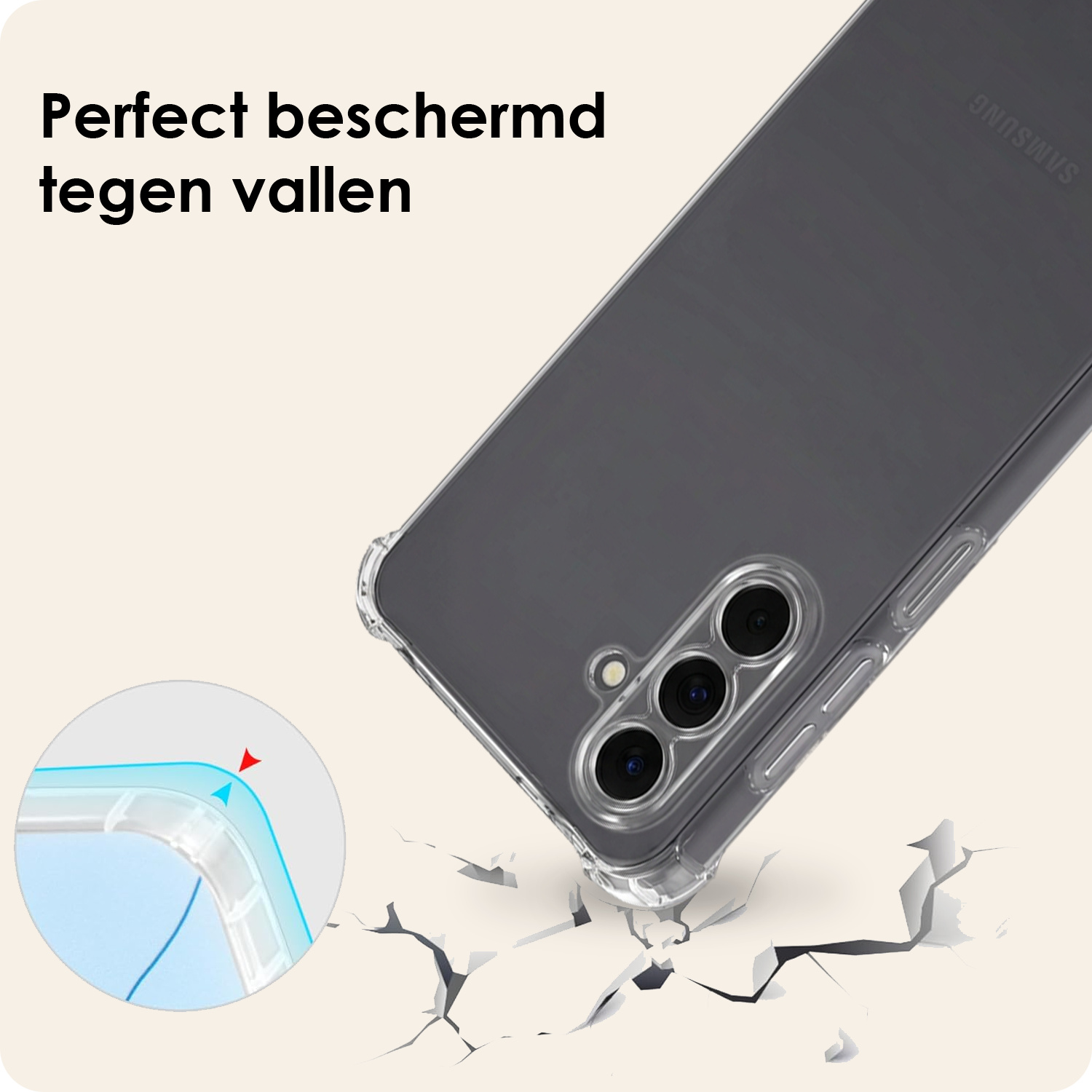 Nomfy Nomfy Samsung Galaxy A18 Hoesje Transparant Shockproof Met Zwart Koord
