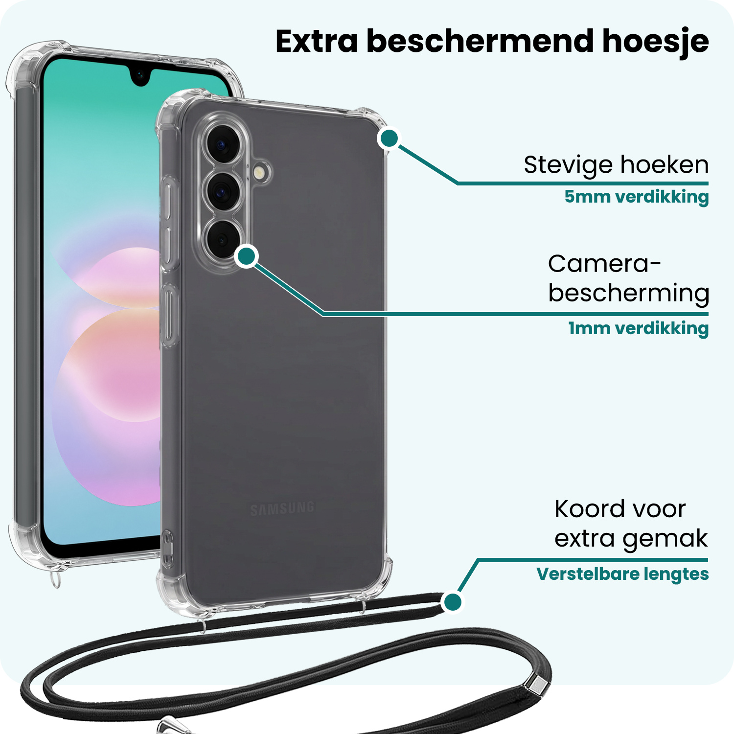 Forterra Forterra Samsung Galaxy A18 Hoesje Transparant Shockproof Met Zwart Koord
