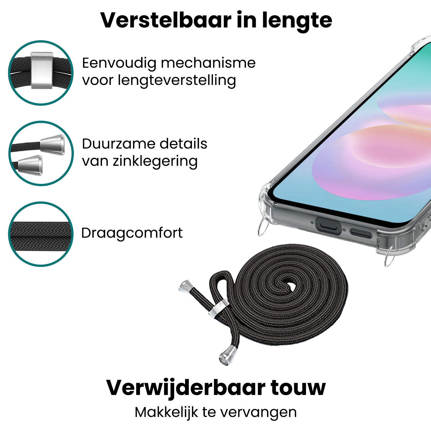 Forterra Forterra Samsung Galaxy A18 Hoesje Transparant Shockproof Met Zwart Koord