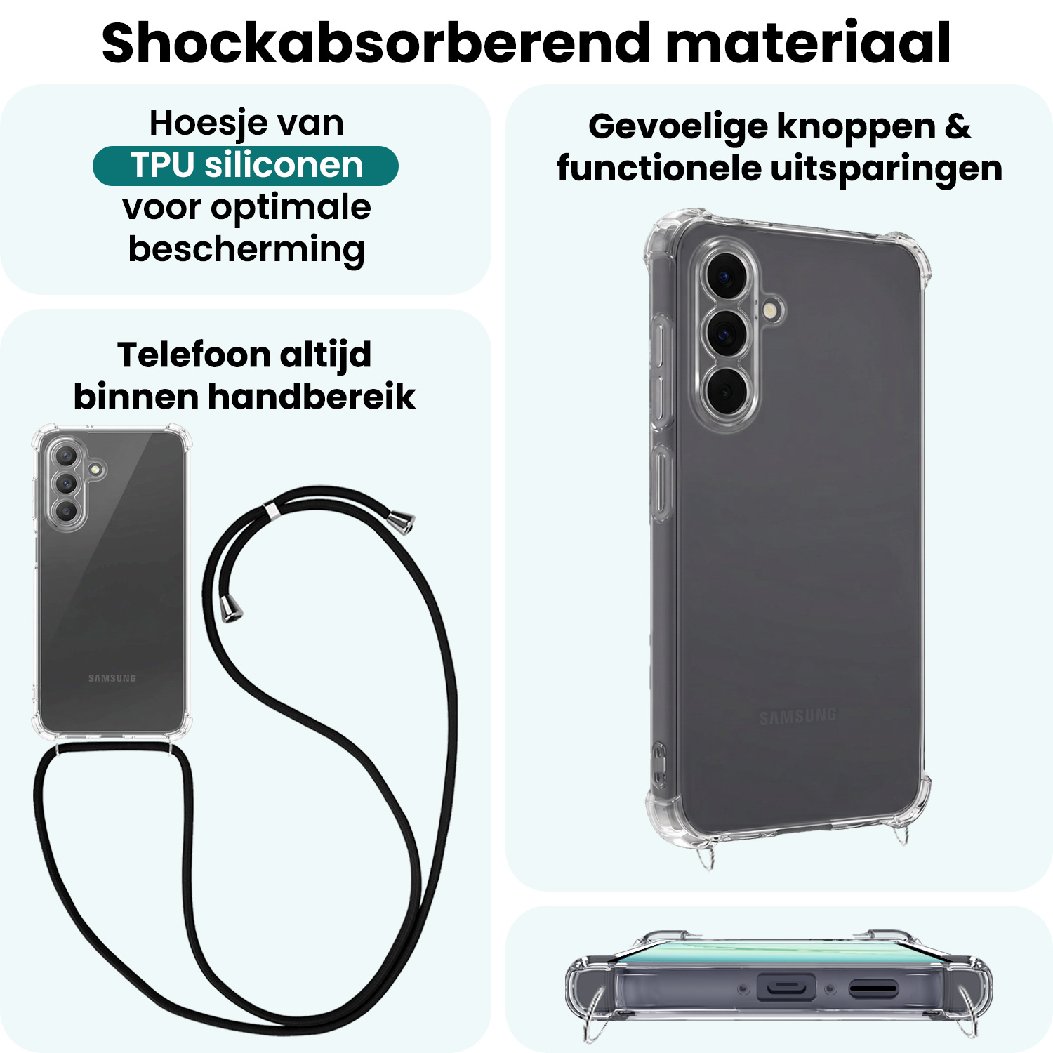 Forterra Forterra Samsung Galaxy A18 Hoesje Transparant Shockproof Met Zwart Koord