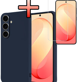 NoXx NoXx Samsung Galaxy S26 FE Hoesje Siliconen Met Screenprotector - Donkerblauw
