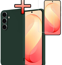 NoXx NoXx Samsung Galaxy S26 FE Hoesje Siliconen Met Screenprotector - Donkergroen