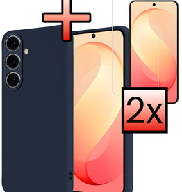 NoXx NoXx Samsung Galaxy S26 FE Hoesje Siliconen Met 2x Screenprotector - Donkerblauw