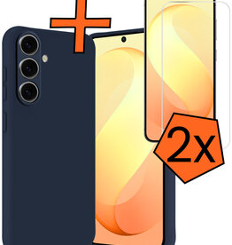 Nomfy Nomfy Samsung Galaxy S26 FE Hoesje Siliconen Met 2x Screenprotector - Donkerblauw