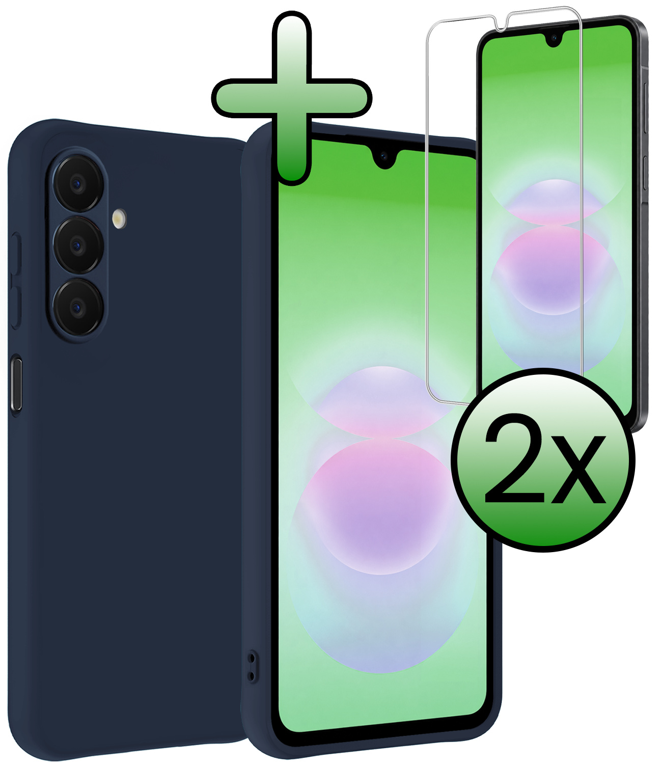 BASEY. BASEY. Samsung Galaxy A18 Hoesje Siliconen Met 2x Screenprotector - Donkerblauw
