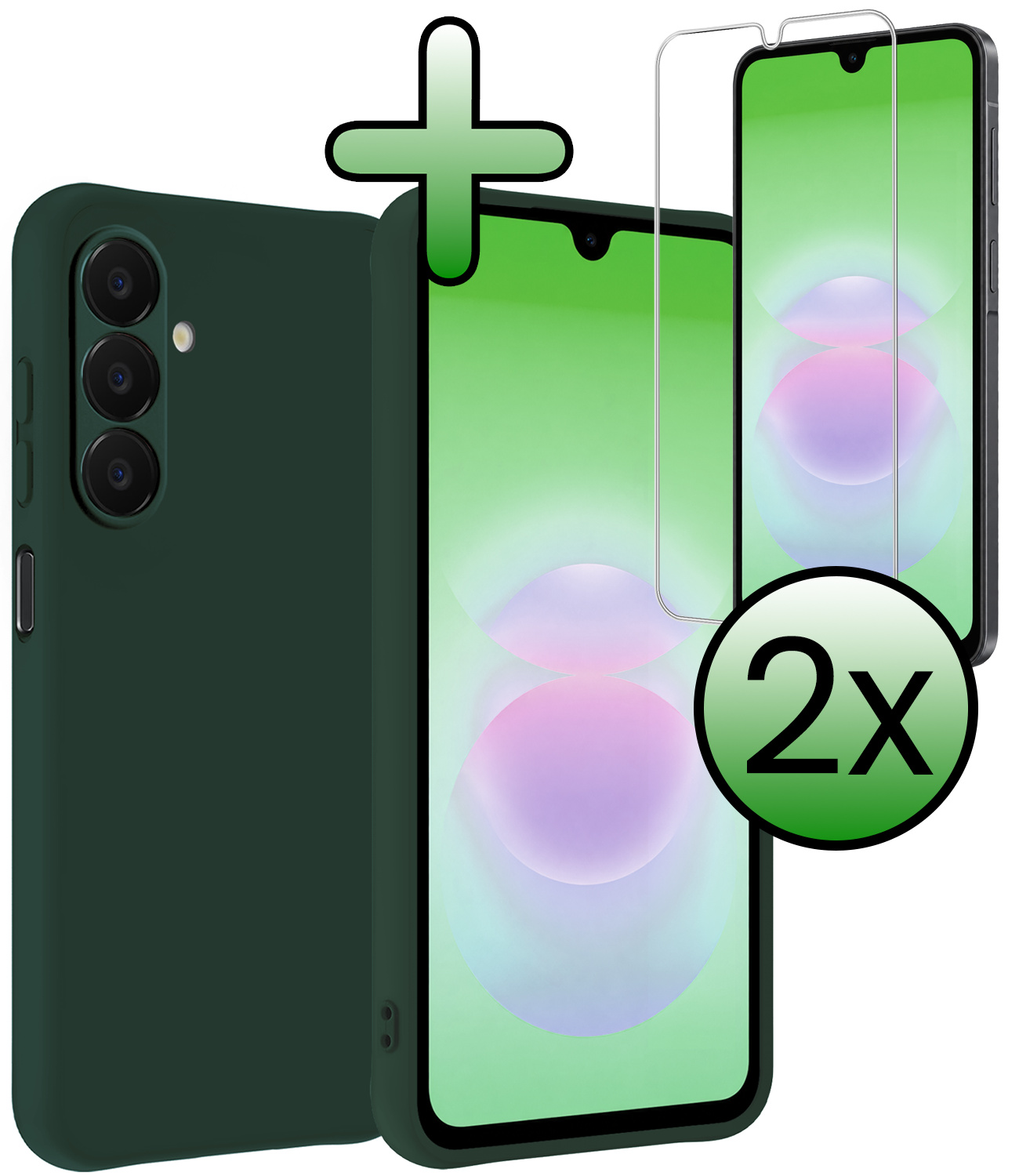 BASEY. BASEY. Samsung Galaxy A18 Hoesje Siliconen Met 2x Screenprotector - Donkergroen