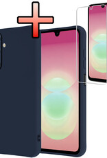 NoXx NoXx Samsung Galaxy A18 Hoesje Siliconen Met Screenprotector - Donkerblauw