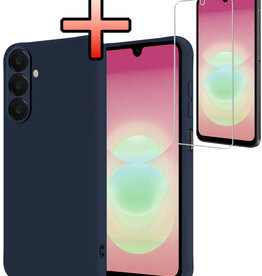 NoXx NoXx Samsung Galaxy A18 Hoesje Siliconen Met Screenprotector - Donkerblauw