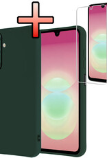 NoXx NoXx Samsung Galaxy A18 Hoesje Siliconen Met Screenprotector - Donkergroen