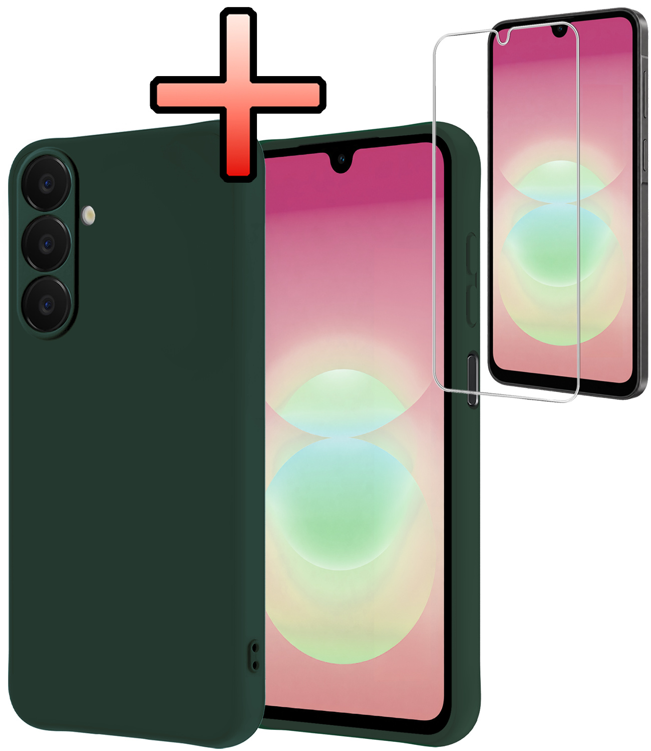 NoXx NoXx Samsung Galaxy A18 Hoesje Siliconen Met Screenprotector - Donkergroen
