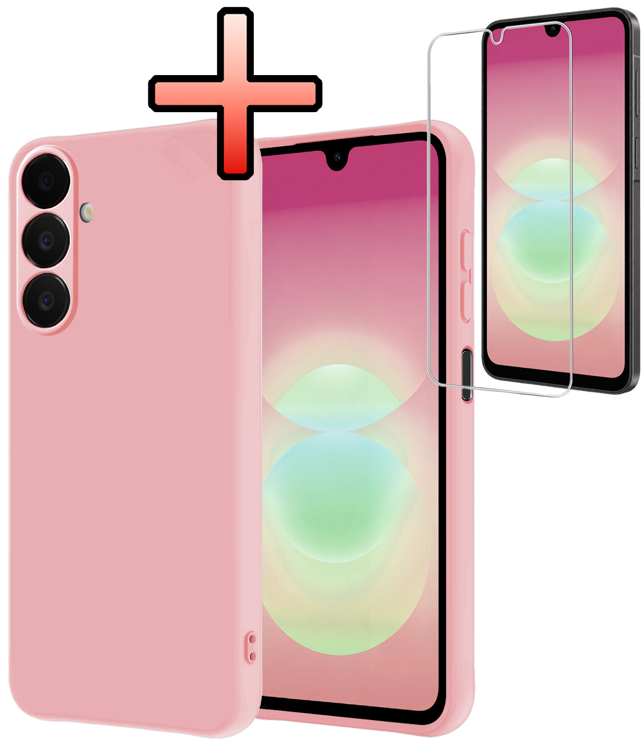 NoXx NoXx Samsung Galaxy A18 Hoesje Siliconen Met Screenprotector - Lichtroze