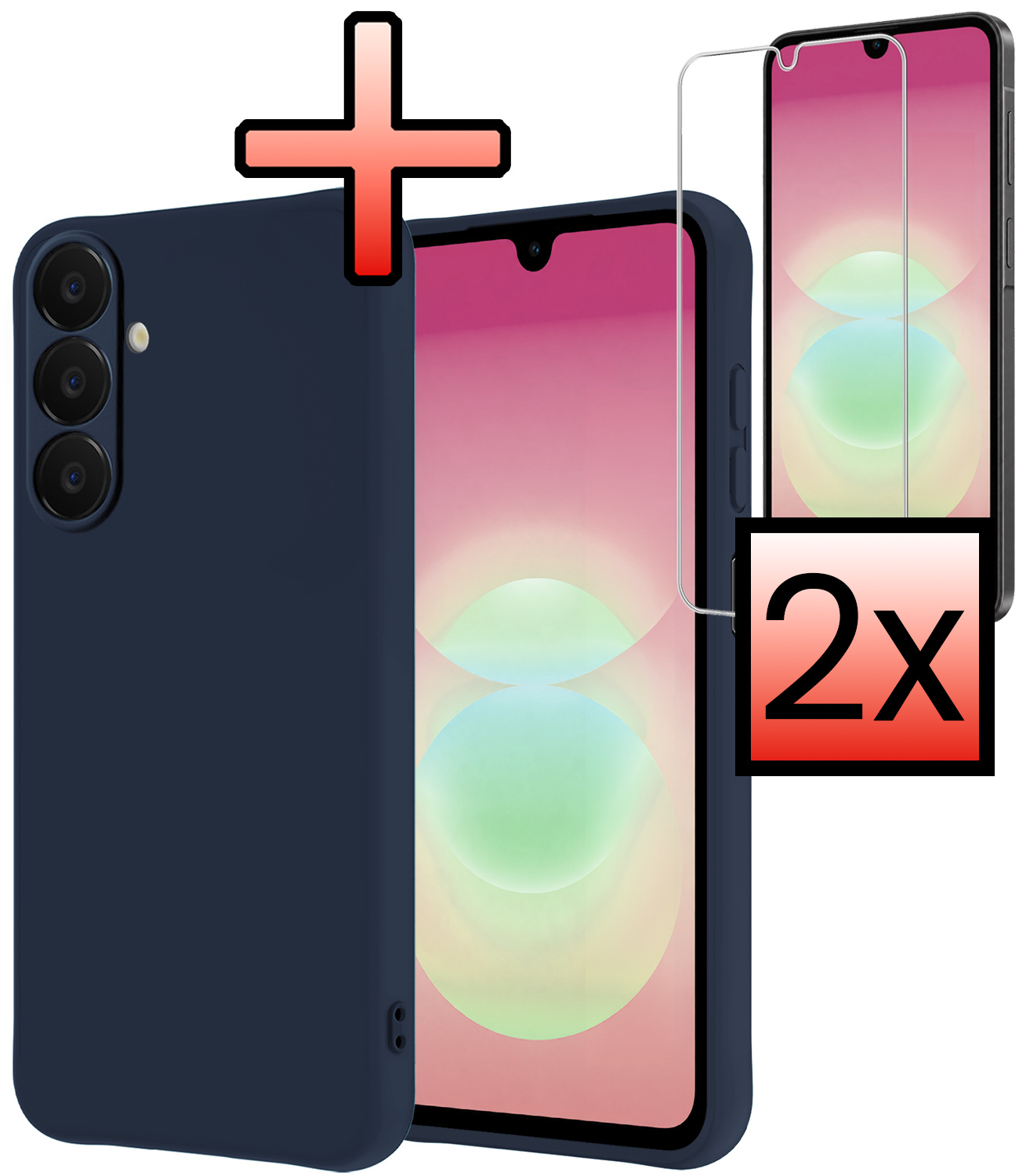 NoXx NoXx Samsung Galaxy A18 Hoesje Siliconen Met 2x Screenprotector - Donkerblauw