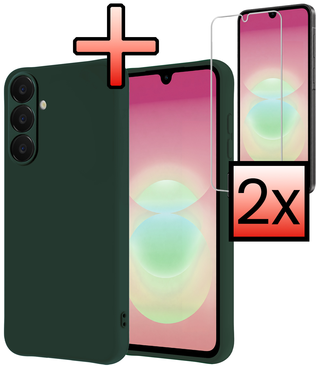 NoXx NoXx Samsung Galaxy A18 Hoesje Siliconen Met 2x Screenprotector - Donkergroen
