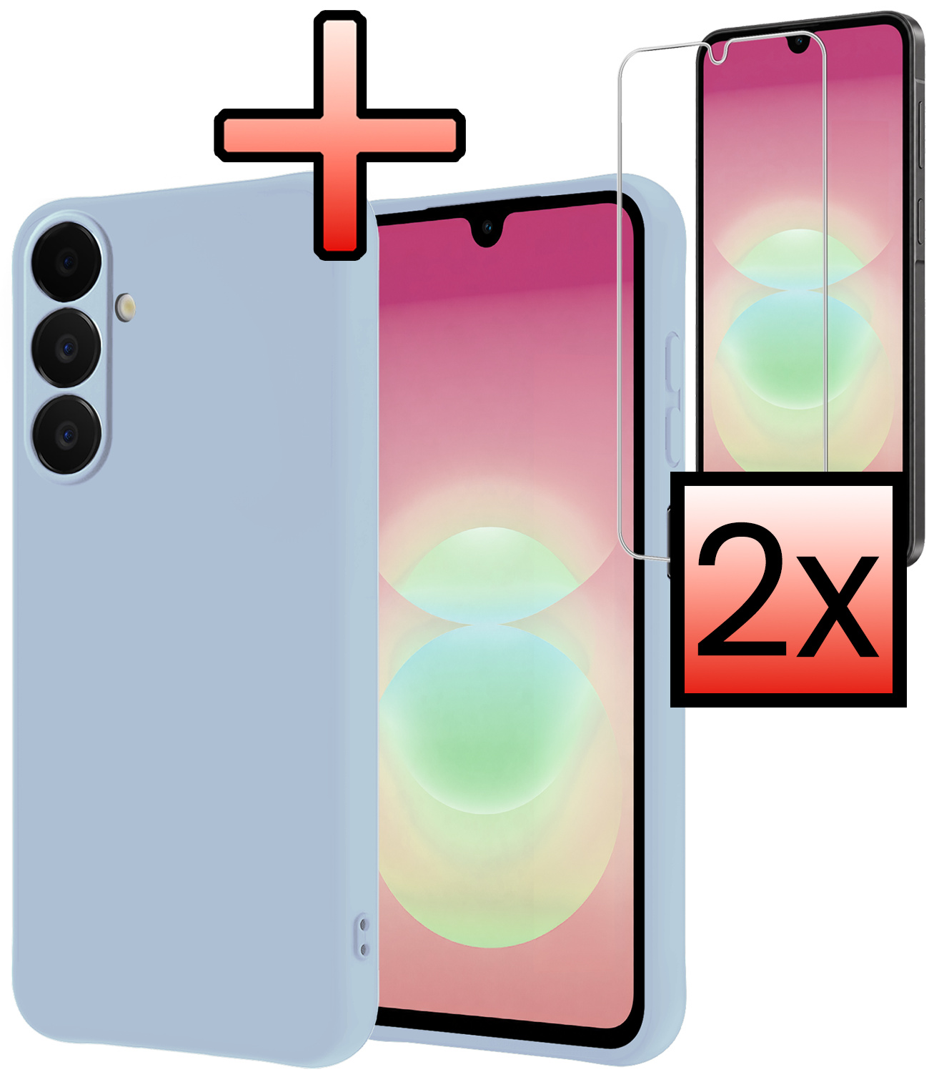 NoXx NoXx Samsung Galaxy A18 Hoesje Siliconen Met 2x Screenprotector - Lichtblauw