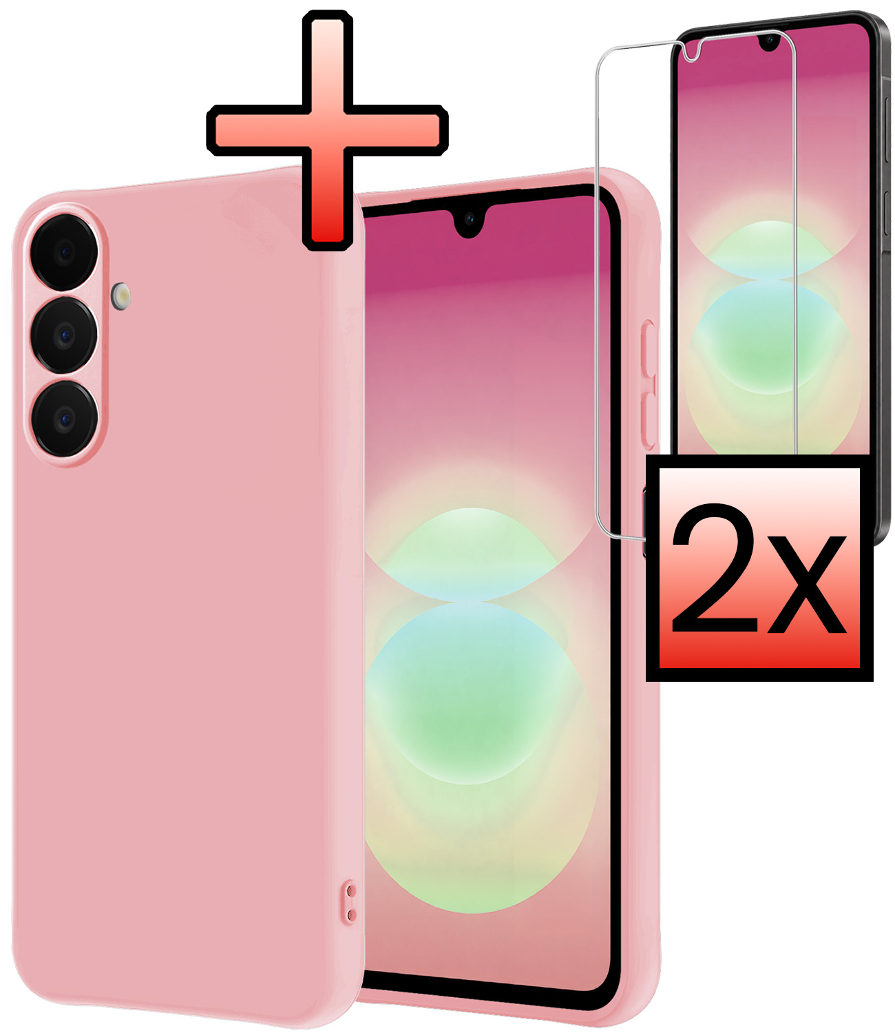 NoXx NoXx Samsung Galaxy A18 Hoesje Siliconen Met 2x Screenprotector - Lichtroze