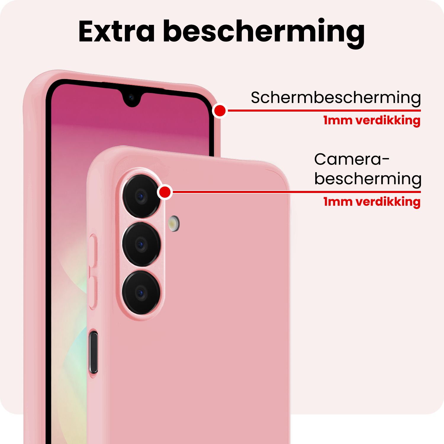 NoXx NoXx Samsung Galaxy A18 Hoesje Siliconen Met 2x Screenprotector - Lichtroze