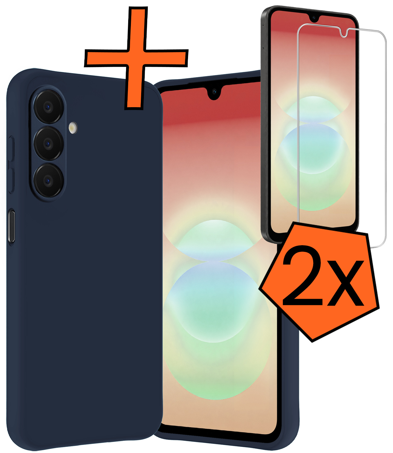 Nomfy Nomfy Samsung Galaxy A18 Hoesje Siliconen Met 2x Screenprotector - Donkerblauw